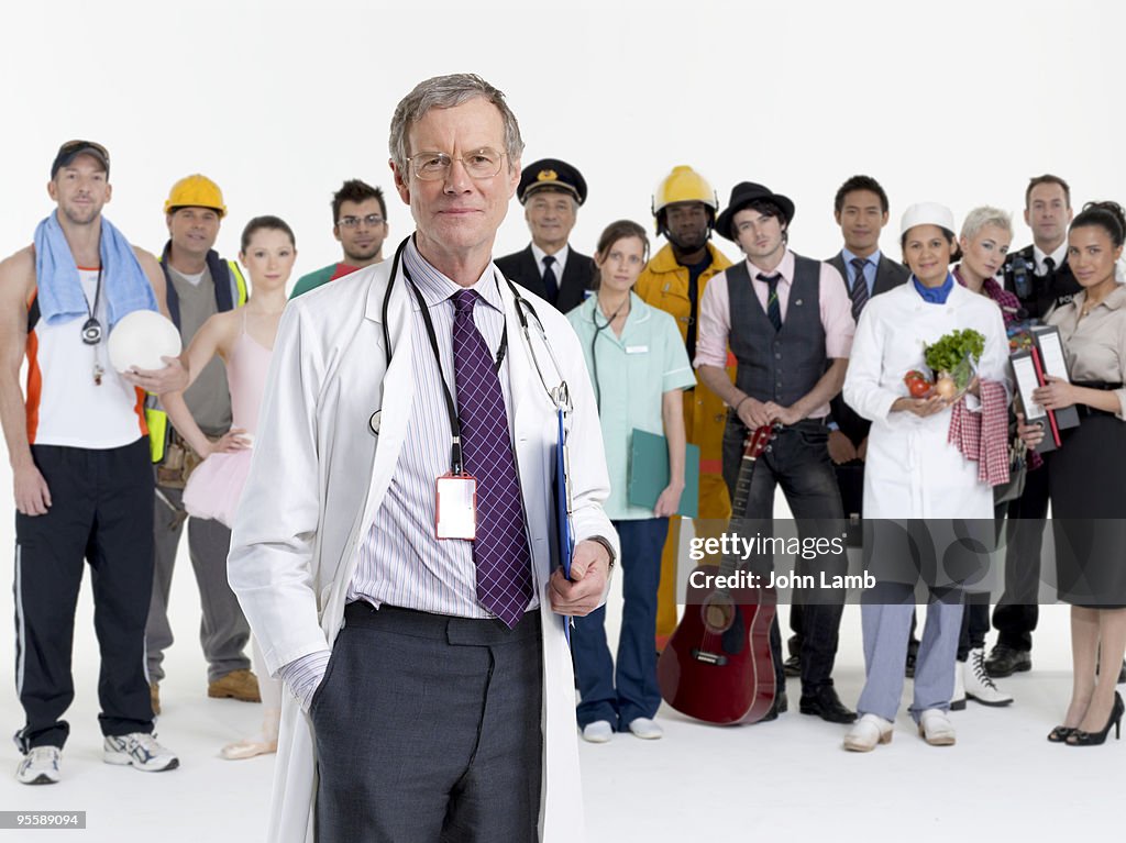Senior doctor with work force