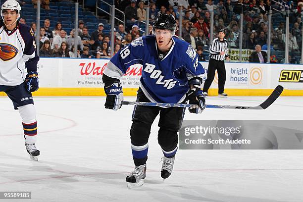 Stephane Veilleux of the Tampa Bay Lightning skates against the Atlanta Thrashers at the St. Pete Times Forum on December 26, 2009 in Tampa, Florida.