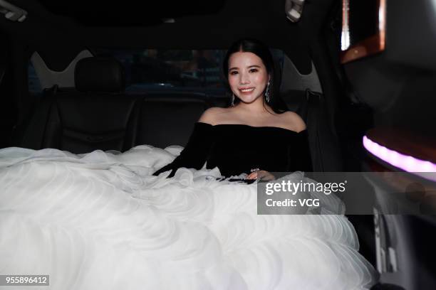 Investor and philanthropist Wendy Yu leaves the hotel to attend the Heavenly Bodies: Fashion & The Catholic Imagination Costume Institute Gala on May...