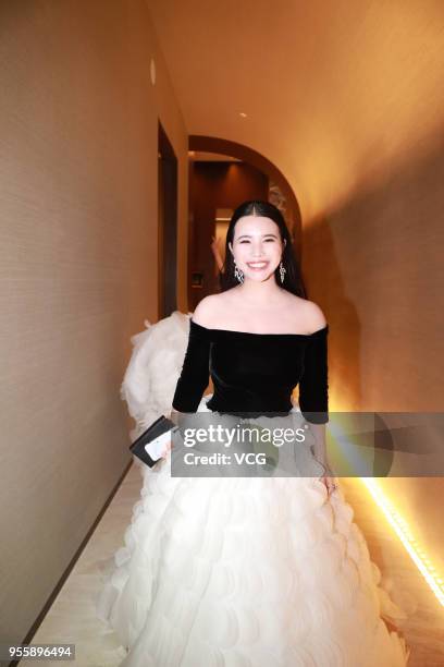 Investor and philanthropist Wendy Yu leaves the hotel to attend the Heavenly Bodies: Fashion & The Catholic Imagination Costume Institute Gala on May...