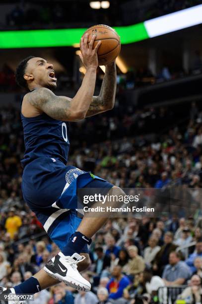 Jeff Teague of the Minnesota Timberwolves shoots the ball against the Houston Rockets in Game Three of Round One of the 2018 NBA Playoffs on April...