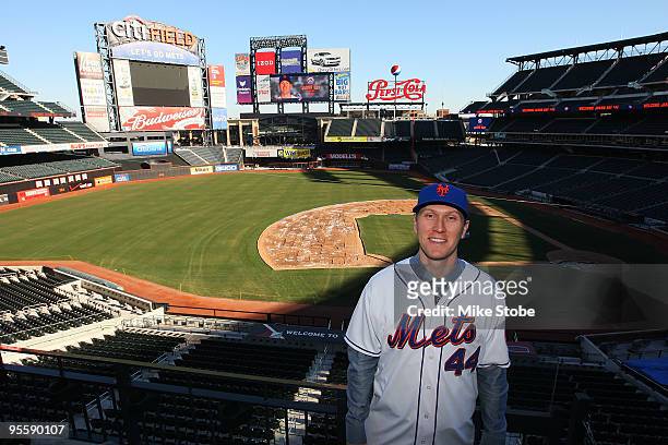 Jason Bay poses for a photo during a press conference to announce his signing to the New York Mets on January 5, 2010 at Citi Field in the Flushing...