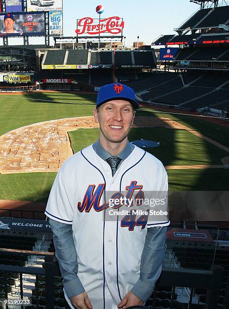 Jason Bay poses for a photo during a press conference to announce his signing to the New York Mets on January 5, 2010 at Citi Field in the Flushing...