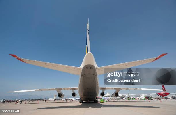 antonov an-124 ruslan heavy transport airplane - looking from rear of vehicle point of view stock pictures, royalty-free photos & images