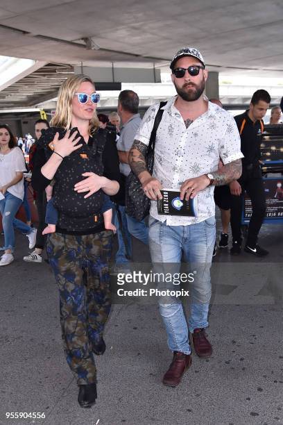 Julia Stiles and Preston J.Cook are seen arriving at Nice Airport during the 71st annual Cannes Film Festival at Nice Airport on May 8, 2018 in Nice,...