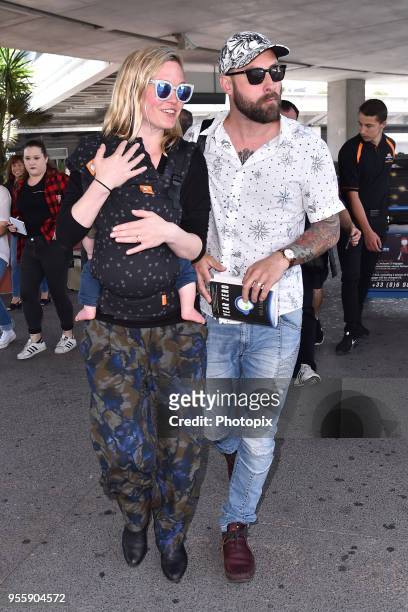 Julia Stiles and Preston J.Cook are seen arriving at Nice Airport during the 71st annual Cannes Film Festival at Nice Airport on May 8, 2018 in Nice,...