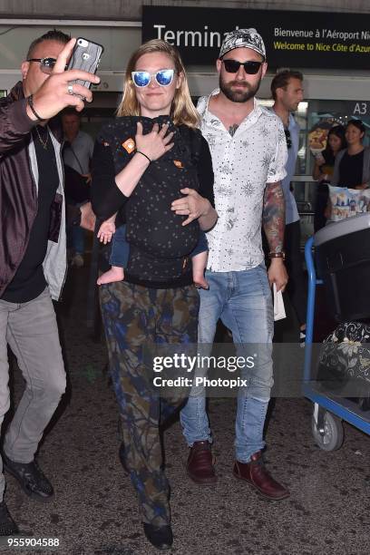 Julia Stiles and Preston J.Cook are seen arriving at Nice Airport during the 71st annual Cannes Film Festival at Nice Airport on May 8, 2018 in Nice,...