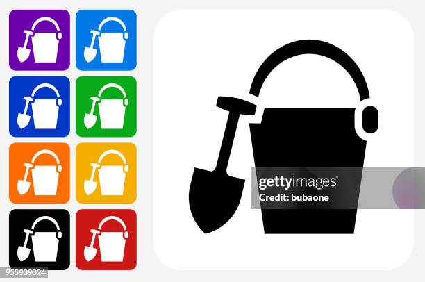 sand bucket icon square button set - beach bucket white background stock illustrations