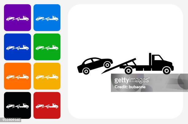 abschleppen von lkw symbol quadrat-taste festlegen - tow truck icons stock-grafiken, -clipart, -cartoons und -symbole