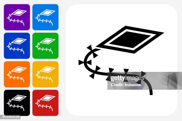 kite icon square button set - glider stock illustrations