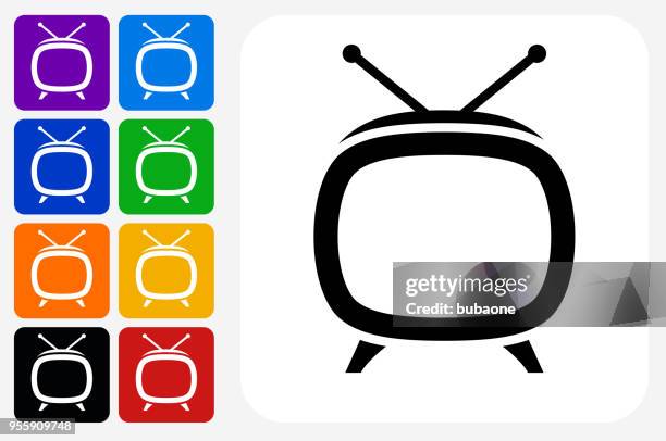 tv box icon square button set - multiple computer screens white background stock illustrations