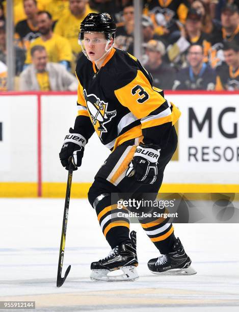 Olli Maatta of the Pittsburgh Penguins skates against the Washington Capitals in Game Three of the Eastern Conference Second Round during the 2018...