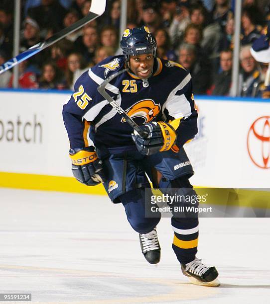 Michael Grier of the Buffalo Sabres skates against the Atlanta Thrashers on January 1, 2010 at HSBC Arena in Buffalo, New York.