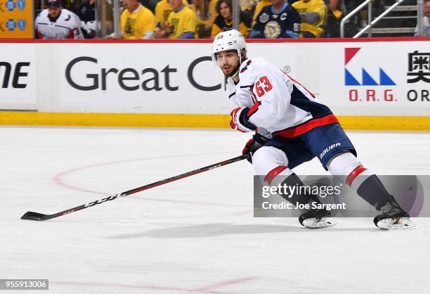 Shane Gersich of the Washington Capitals skates against the Pittsburgh Penguins in Game Four of the Eastern Conference Second Round during the 2018...