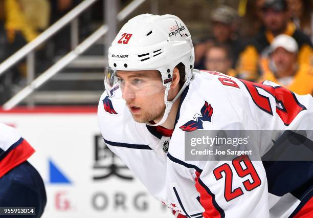 Christian Djoos of the Washington Capitals skates against the Pittsburgh Penguins in Game Four of the Eastern Conference Second Round during the 2018...