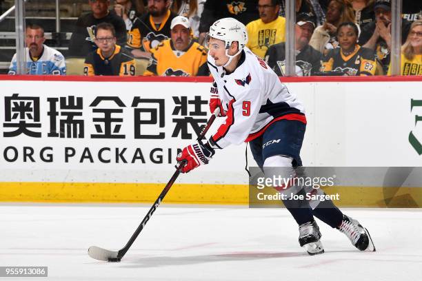 Dmitry Orlov of the Washington Capitals skates against the Pittsburgh Penguins in Game Four of the Eastern Conference Second Round during the 2018...