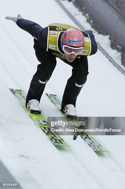 Andreas Kofler of Austria competes during the FIS Ski Jumping World Cup event of the 58th Four Hills Ski Jumping Tournament on January 05, 2010 in...