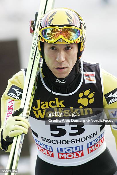 Noriaki Kasai of Japan looks on during the FIS Ski Jumping World Cup event of the 58th Four Hills Ski Jumping Tournament on January 05, 2010 in...