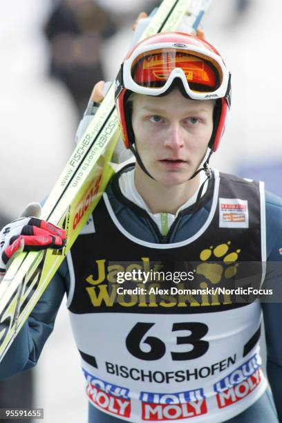 Pascal Bodmer of Germany looks on during the FIS Ski Jumping World Cup event of the 58th Four Hills Ski Jumping Tournament on January 05, 2010 in...