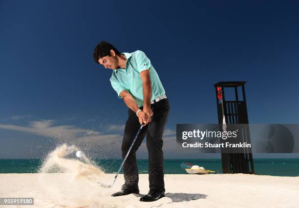 Felipe Aguilar of Chile plays a shot during practice prior to the start of The Rocco Forte Open at the Verdura golf resort on May 8, 2018 in Sciacca,...