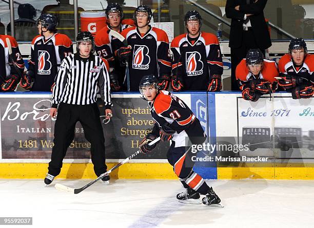Jimmy Bubnick of the Kamloops Blazers skates against the Kelowna Rockets at Prospera Place on December 30, 2009 in Kelowna, Canada. Bubnick is a 2009...