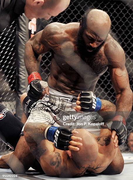 Fighter Kimbo Slice battles UFC fighter Houston Alexander during their Heavyweight fight at The Ultimate Fighter Season 10 Finale on December 5, 2009...