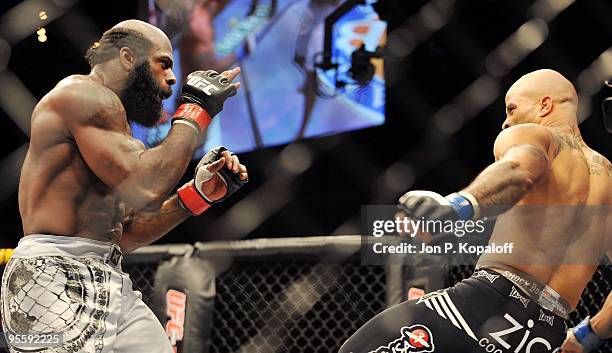 Fighter Kimbo Slice battles UFC fighter Houston Alexander during their Heavyweight fight at The Ultimate Fighter Season 10 Finale on December 5, 2009...