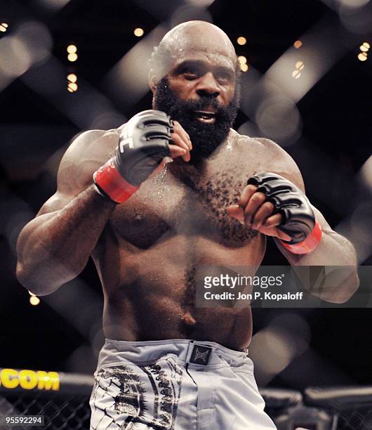 Fighter Kimbo Slice battles UFC fighter Houston Alexander during their Heavyweight fight at The Ultimate Fighter Season 10 Finale on December 5, 2009...