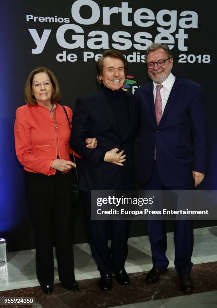 Natalia Figueroa, Raphael and Luis Cebrian attend 'Ortega y Gasset' Awards Ceremony at Circulo de Bellas Artes on May 7, 2018 in Madrid, Spain.