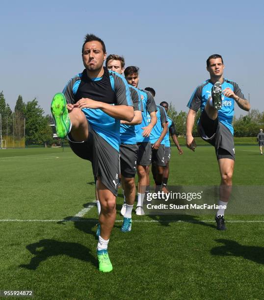 Santi Cazorla of Arsenal during a training session at London Colney on May 8, 2018 in St Albans, England.
