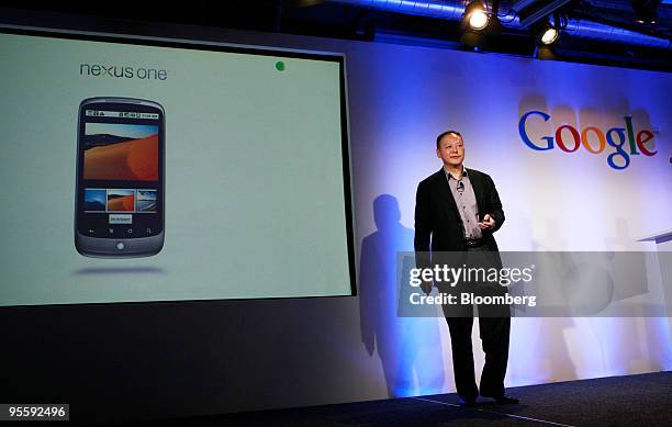 Peter Chou, chief executive officer of HTC Corp., addresses the media at the launch for the Google Nexus One touch-screen mobile phone at Google...