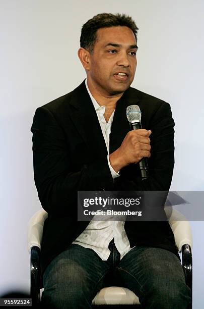 Dr Sanjay Jha, co-chief executive officer of Motorola Inc., takes a question during the unveiling of the Google Nexus One touch-screen mobile phone...