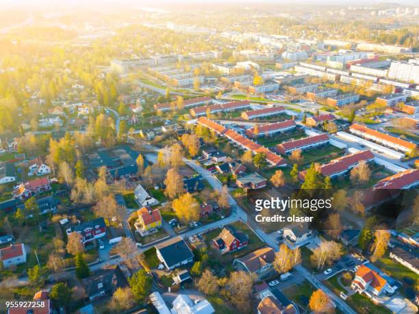 flying over villa area - house sweden stock pictures, royalty-free photos & images