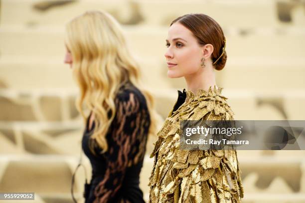 Actress Evan Rachel Wood enters the Heavenly Bodies: Fashion & The Catholic Imagination Costume Institute Gala at The Metropolitan Museum on May 07,...