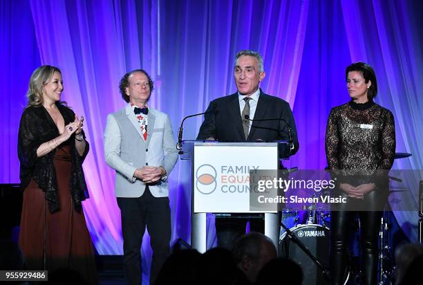 Primavera Salva, Bruce Cohen, Luigi Caiola and Sam Lippitt attend Family Equality Council's "Night At The Pier" at Pier 60 on May 7, 2018 in New York...