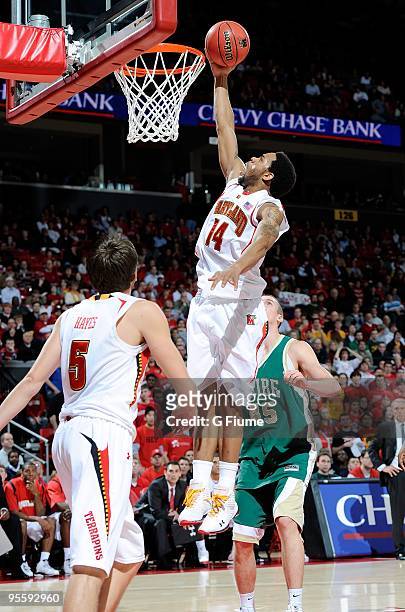 Sean Mosley of the Maryland Terrapins drives to the hoop against the William and Mary Tribe at the Comcast Center on December 30, 2009 in College...