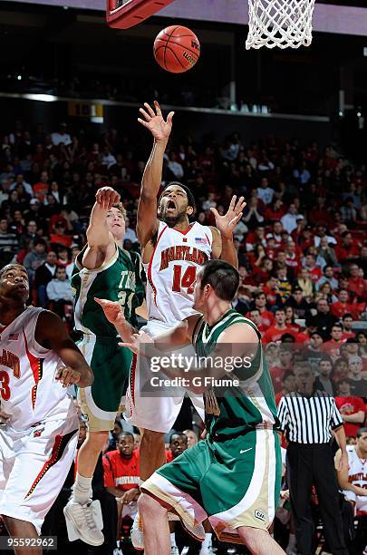 Sean Mosley of the Maryland Terrapins drives to the hoop against the William and Mary Tribe at the Comcast Center on December 30, 2009 in College...