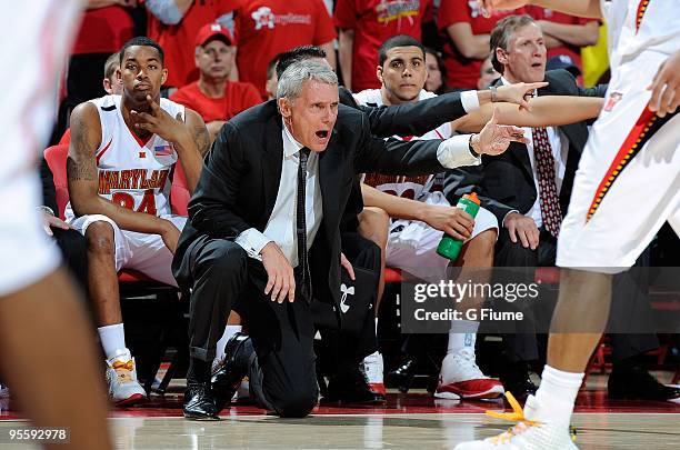 Head coach Gary Williams of the Maryland Terrapins watches the game against the William and Mary Tribe at the Comcast Center on December 30, 2009 in...