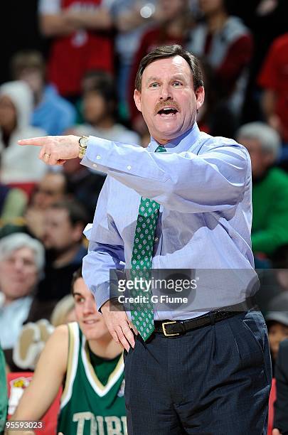 Head coach Tony Shaver of the William and Mary Tribe watches the game against the Maryland Terrapins at the Comcast Center on December 30, 2009 in...