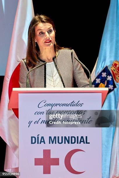 Queen Letizia of Spain attends The Commemorative Act Of The World Red Cross Day on May 8, 2018 in Santiago de Compostela, Spain.