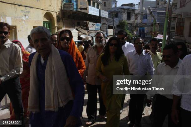 Television actress Smriti Irani along with producer Ekta Kapoor at the Bala Ji Temple in Jaipur, India.