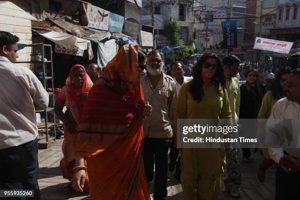 Television actress Smriti Irani along with producer Ekta Kapoor at the Bala Ji Temple in Jaipur, India.