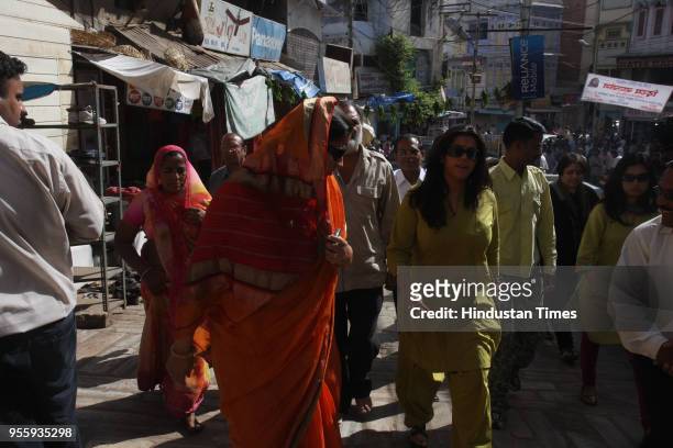 Television actress Smriti Irani along with producer Ekta Kapoor at the Bala Ji Temple in Jaipur, India.