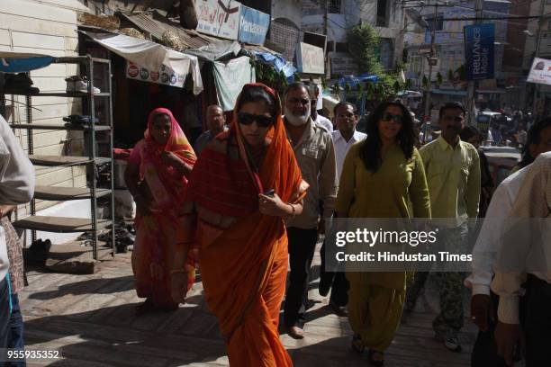 Television actress Smriti Irani along with producer Ekta Kapoor at the Bala Ji Temple in Jaipur, India.