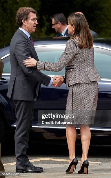 Queen Letizia of Spain and Alberto Nunez Feijoo the President of Xunta de Galicia attend The Commemorative Act Of The World Red Cross Day on May 8,...