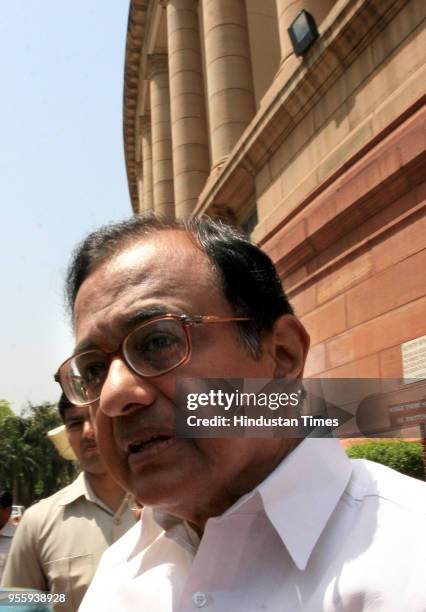 Finance Minister P Chidambaram arrives to attend the Budget session at Parliament House on April 15 in New Delhi, India.