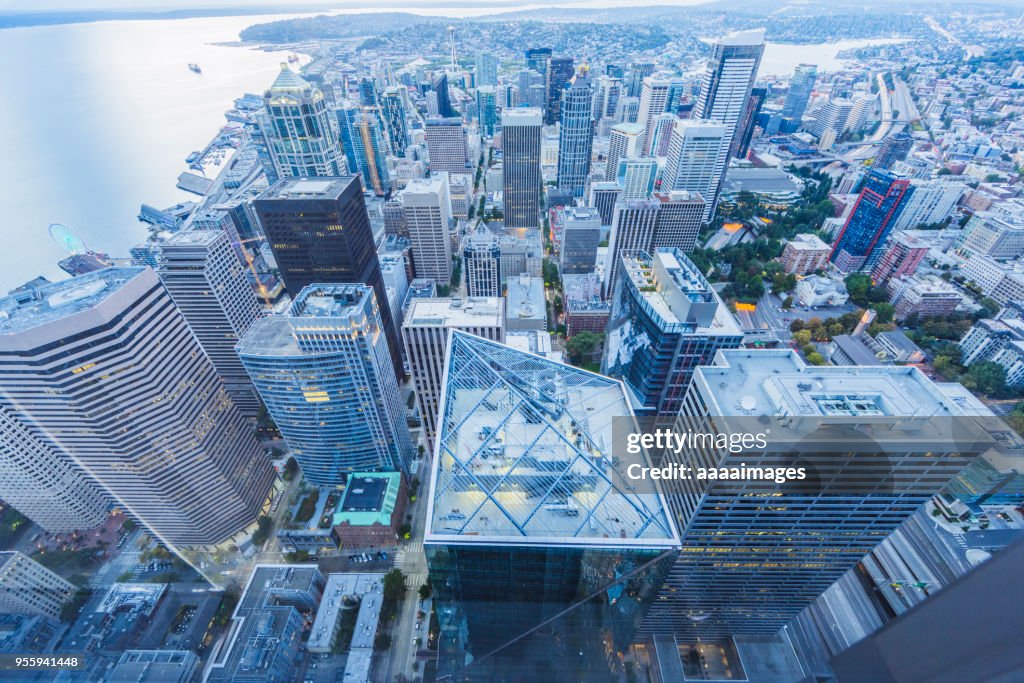 Aerial View of Seattle coastal skyline,Washington State,USA