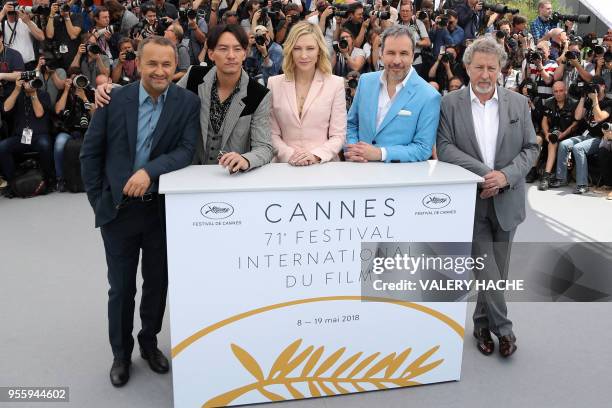 Australian actress and President of the Jury Cate Blanchettt poses on May 8, 2018 with Russian director and member of the Feature Film Jury Andrey...