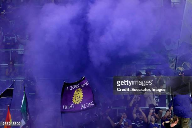 Supporters Orlando City with fireworks during the match between Orlando City v Real Salt Lake on May 6, 2018