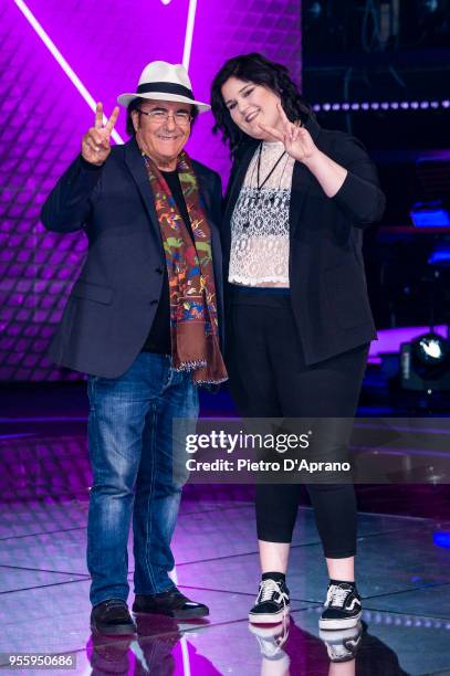 Al Bano Carrisi and Maryam Tancredi, attends 'The Voice Of Italy' final photocall on May 8, 2018 in Milan, Italy.